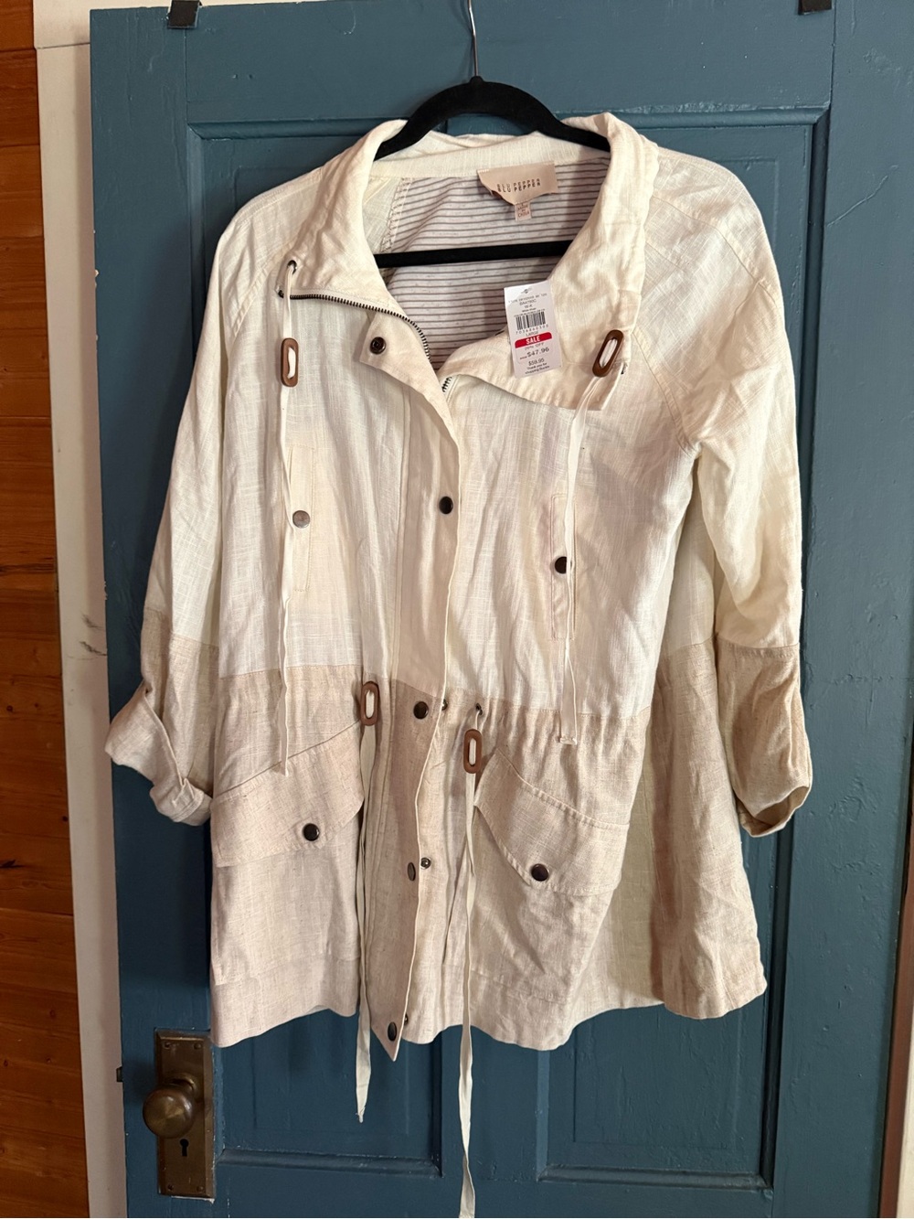 Blu Pepper Two-Tone Cream & Light Beige Utility Jacket.